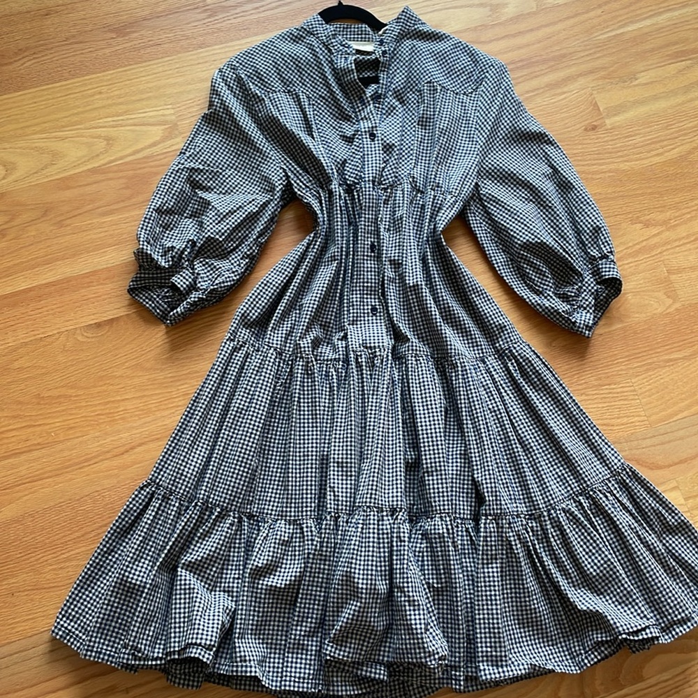 Karen Walker Oklahoma Tiered Dress Organic Cotton Dark Navy - Picture 7 of 7